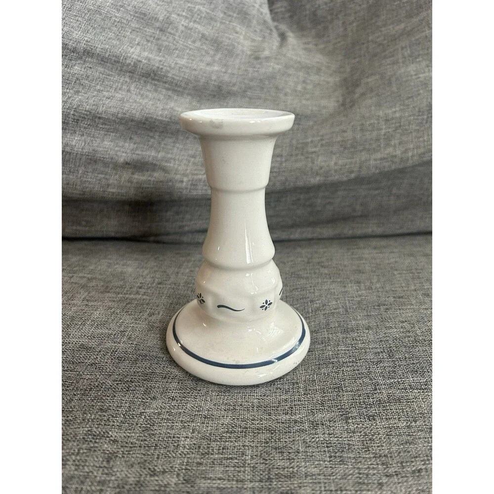 Longaberger Pottery Woven Traditions Heritage Blue Candle Stick Holder 5